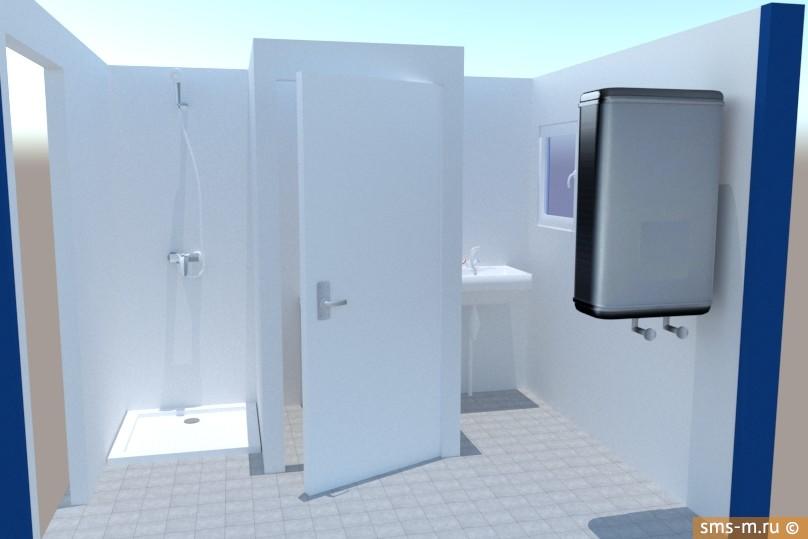 В блоке предусмотрен душ, раковина, туалет и водонагреватель