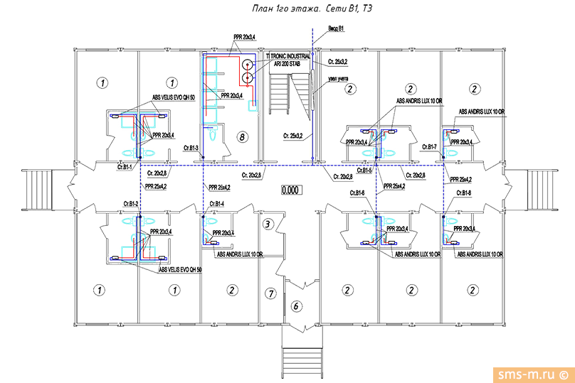 План сетей В1 и Т3 1 этажа