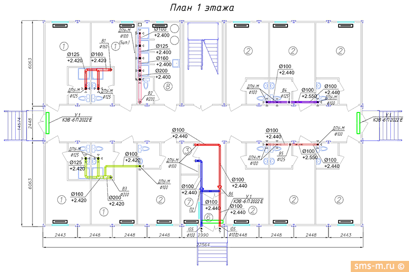 План систем отопления и вентиляции 1 этажа