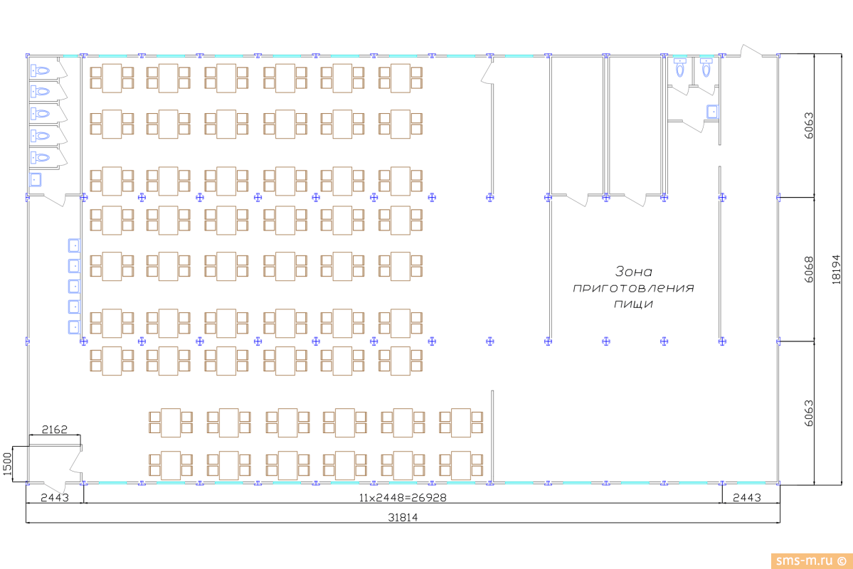Планировка модульной столовой на 200 человек
