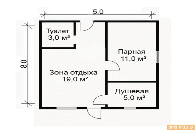 Планировка бани 40 кв. м